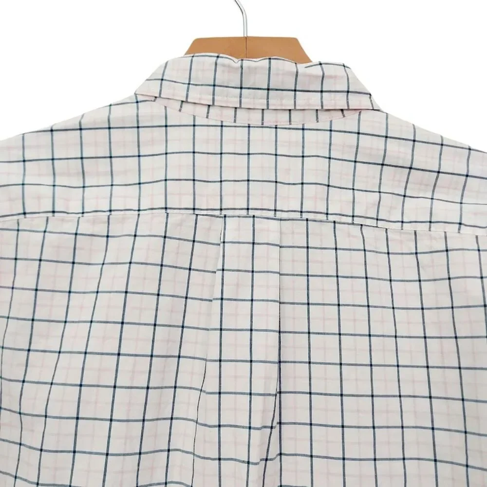 J Crew Mens Large White Shirt Slim Fit Stretch Checked Long Sleeve Workwear